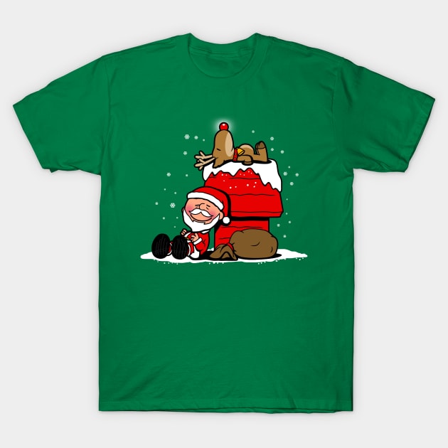 Cute Santa Claus And Rudolph Christmas Winter Funny Christmas Cartoon Gift T-Shirt by BoggsNicolas